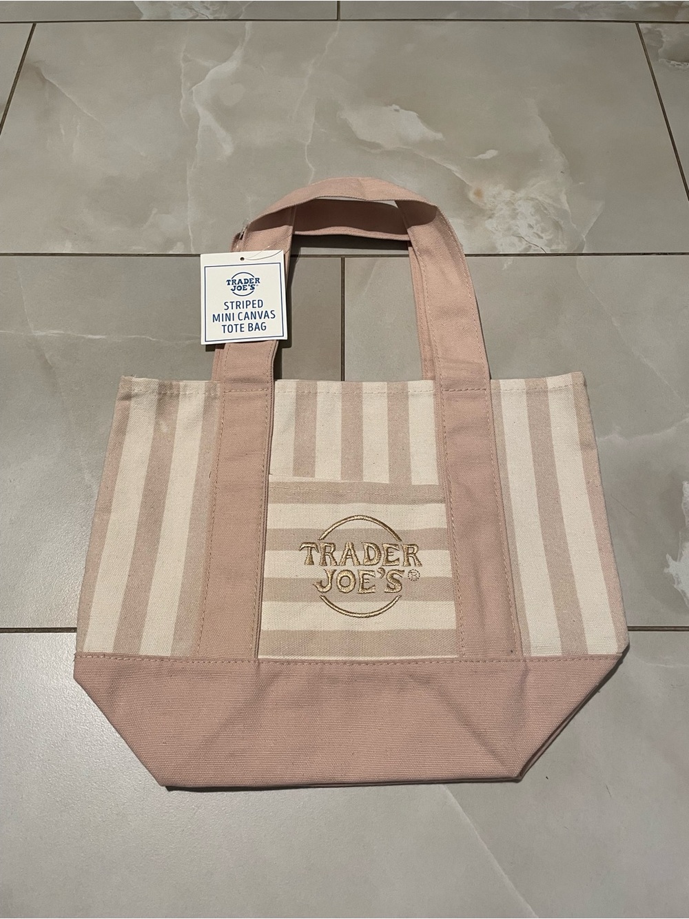 Trader Joe's Pink & Cream Striped Mini Canvas Tote